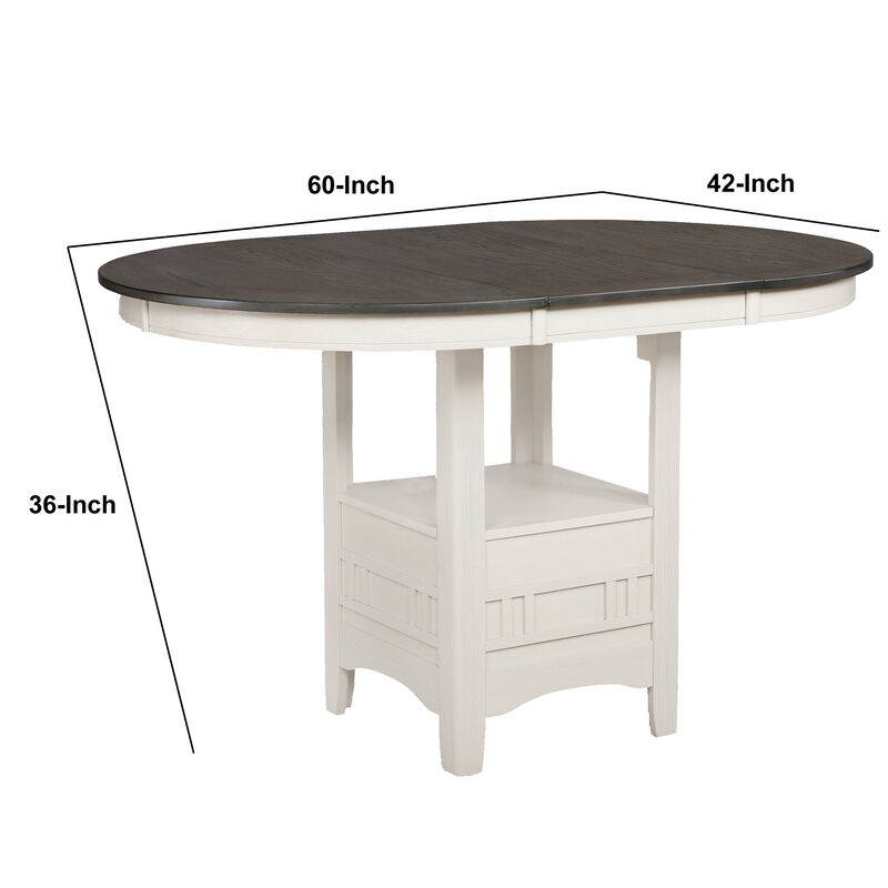 Counter Height Table with Leaf Extension, White and Gray-Benzara