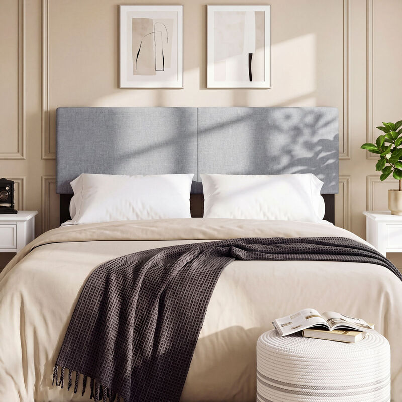 Queen Full Size Upholstered Headboard with Vertical Quilted Linen Fabric image number 6