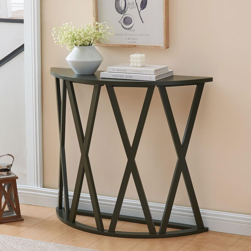 Kings Brand Furniture Vienna Console Table - Semicircular Side Coffee Table for Living Room, Bedroom (White)