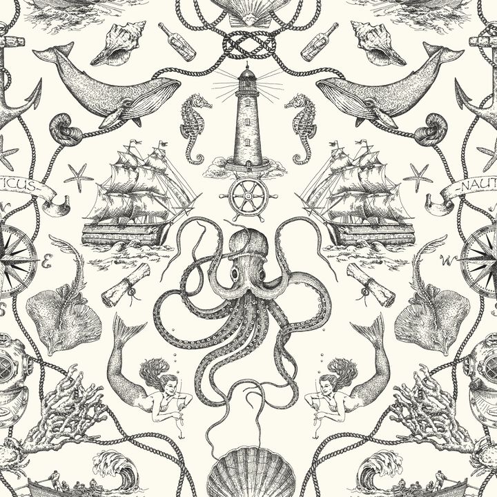 Deep Sea Toile Black Wallpaper