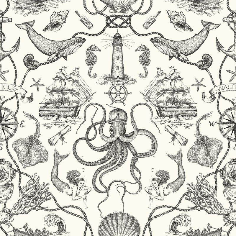 Deep Sea Toile Black Wallpaper image number 0