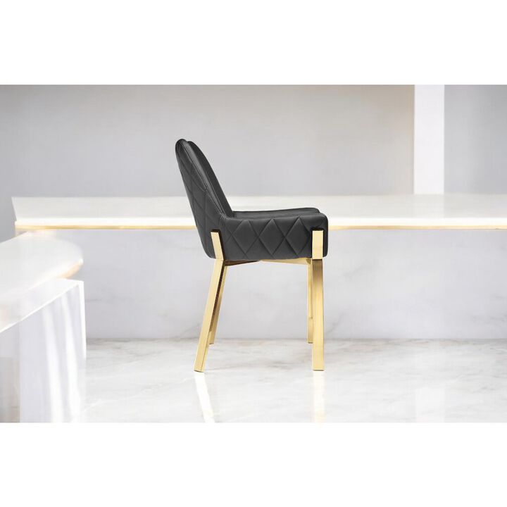 Pangea Home Hudson Diamond Tufted Chair Gold/Black Faux Leather - Set Of 2