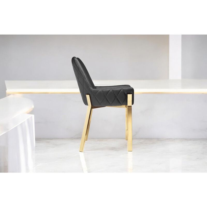 Pangea Home Hudson Diamond Tufted Chair Gold/Black Faux Leather - Set Of 2