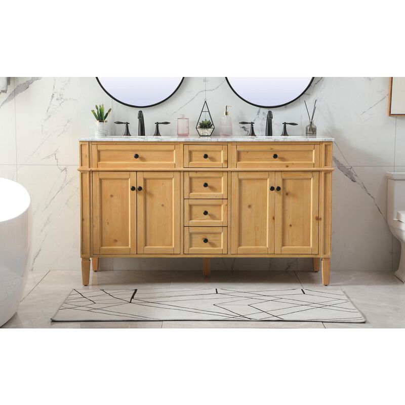 Elegant Kitchen and Bath 60 inch double bathroom vanity in natural wood