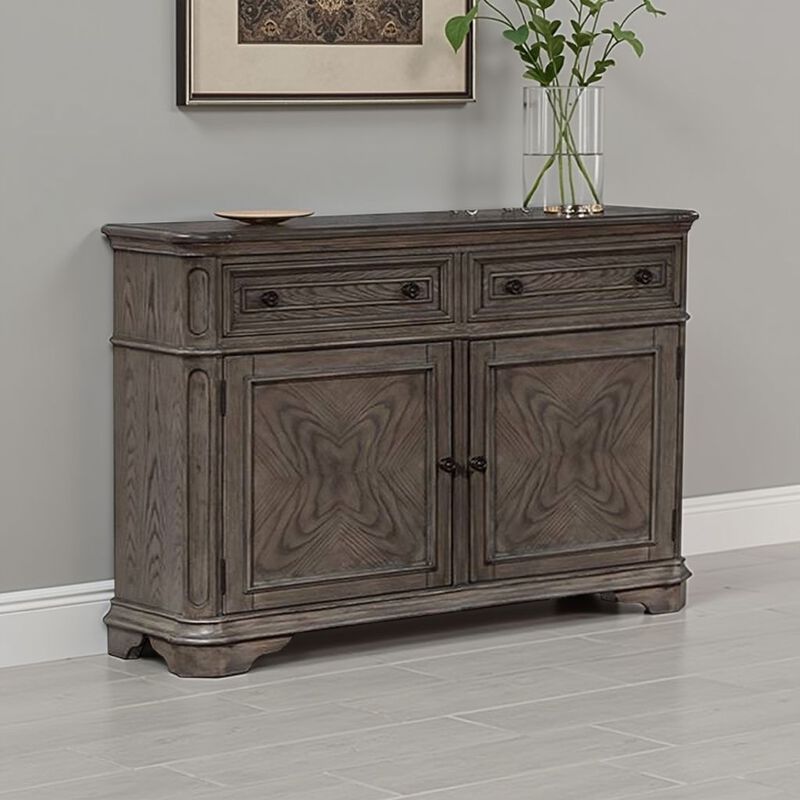 Sideboard Buffet Cabinet, 2 Storage Drawers, 56 Inch Oak Brown Wood