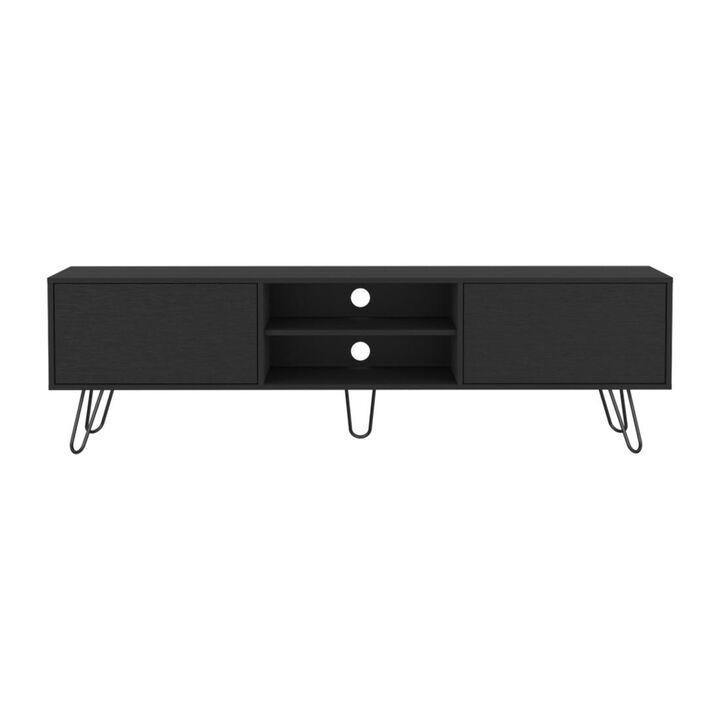 HomeRoots 71" Black Wood Enclosed And Open Storage TV Stand