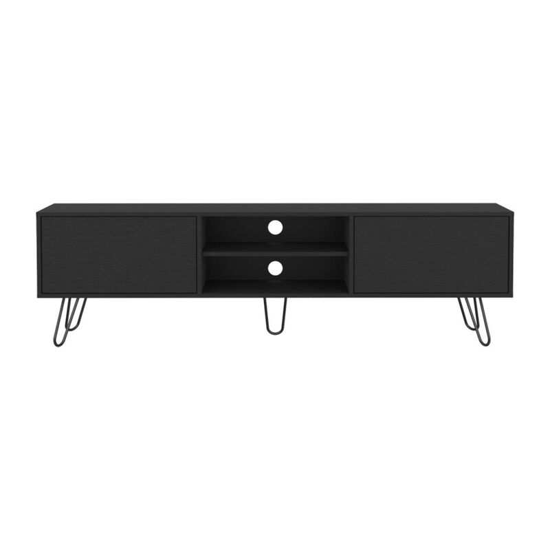 HomeRoots 71" Black Wood Enclosed And Open Storage TV Stand image number 0