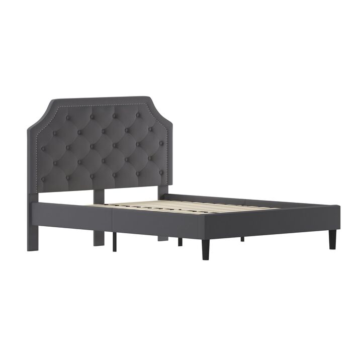 Flash Furniture Brighton Queen Size Tufted Upholstered Platform Bed in Dark Gray Fabric