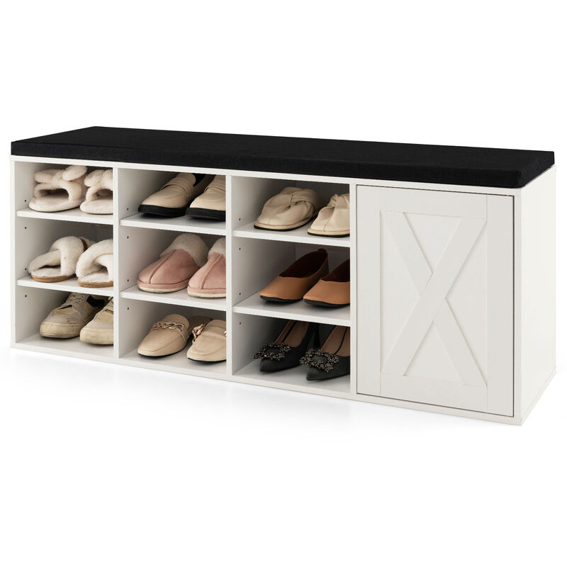 9-cube Shoe Bench with Adjustable Shelves and Removable Padded Cushion