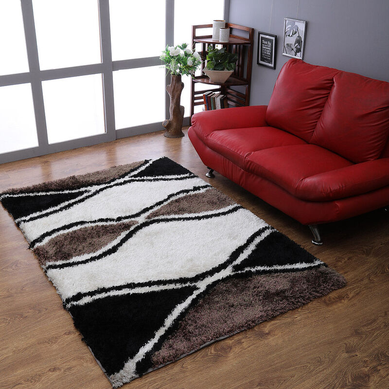 RUGSOTIC CARPETS HAND TUFTED SHAG POLYESTER ECO-FRIENDLY AREA RUGS  - 4'x6', Rectangle, White Gray, Contemporary Modern Design, High Pile Thick Handmade Anti Skid Rugs for Living Room K00062