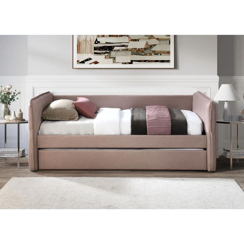 White Label Trina Uph Twin Trundle Bed-Dusty Rose