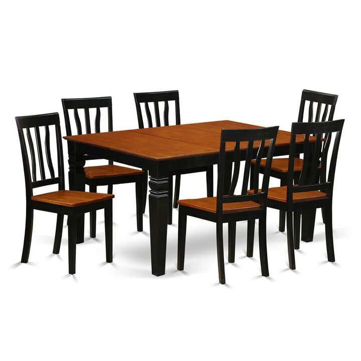7 Pc Kitchen table set with a Kitchen Table and 6 Wood Kitchen Chairs in Black