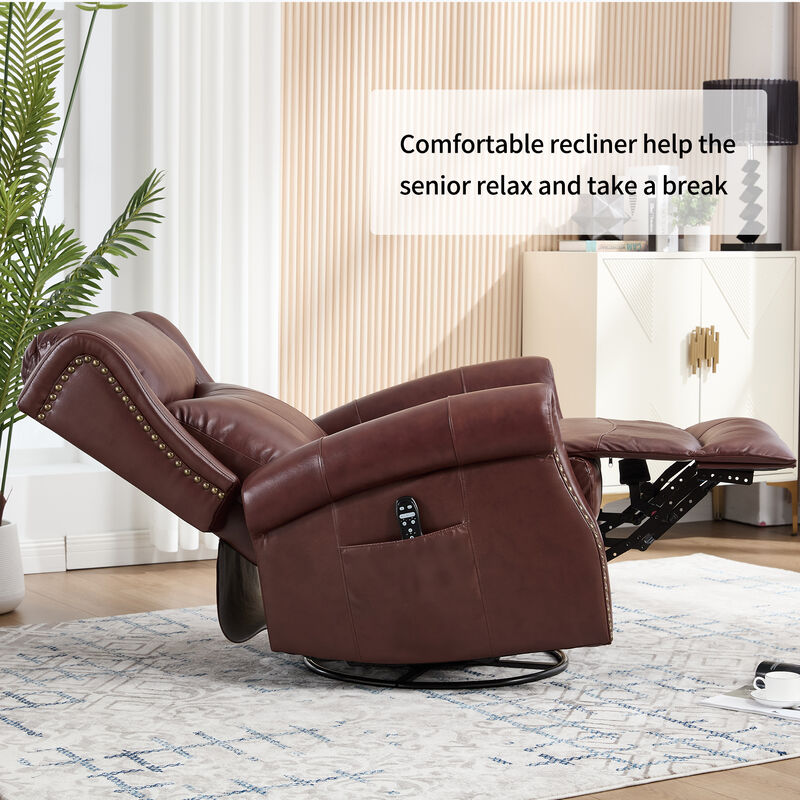 Genuine leather Heat Massage Manual Recliner Chair with Rocker and Swivel for Living Room image number 7