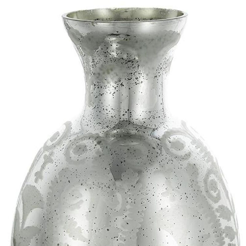 HomeRoots 18" Antiqued Silver Floral Glass Table Vase image number 2