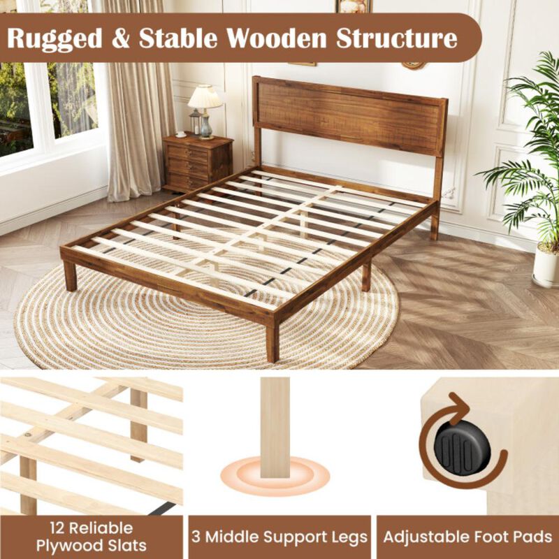 Hivvago Bed Frame with Headboard and Wooden Slats Support-Queen Size