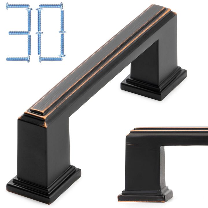KOOFIZO 30-Pack Stepped Bar Cabinet Pull - Oil Rubbed Bronze Furniture Handle, 3 Inch/76mm Screw Spacing for Kitchen Cupboard Do