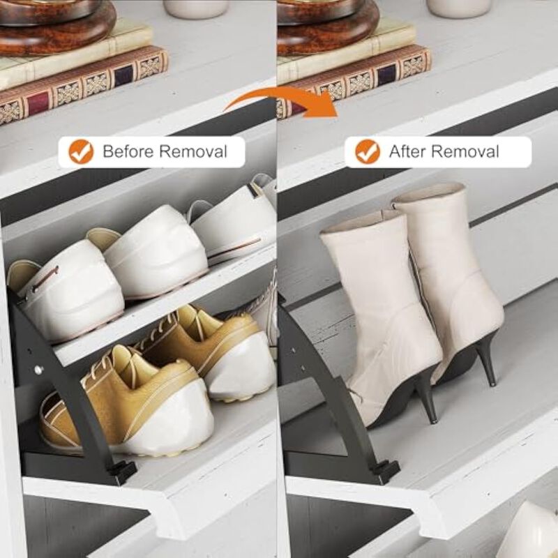 Entryway Wood Shoe Storage Cabinet Flip Drawer Adjustable Shelves White image number 3