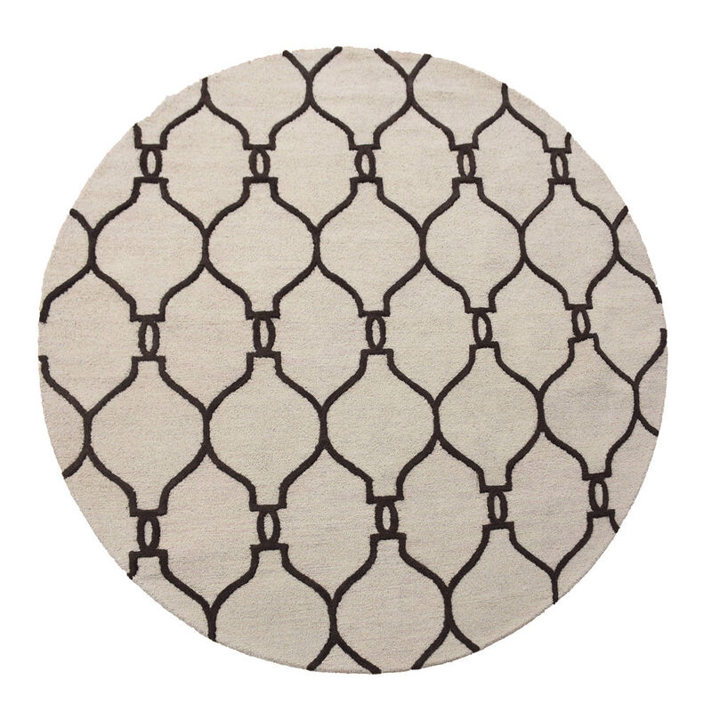 RUGSOTIC CARPETS HAND TUFTED WOOL ECO-FRIENDLY AREA RUGS  - 8'x8', Round Shape, Beige & Brown, Geometric Modern Design, High Pile Thick Handmade Area Rugs for Living Room, Bed Room (K01004) image number 0