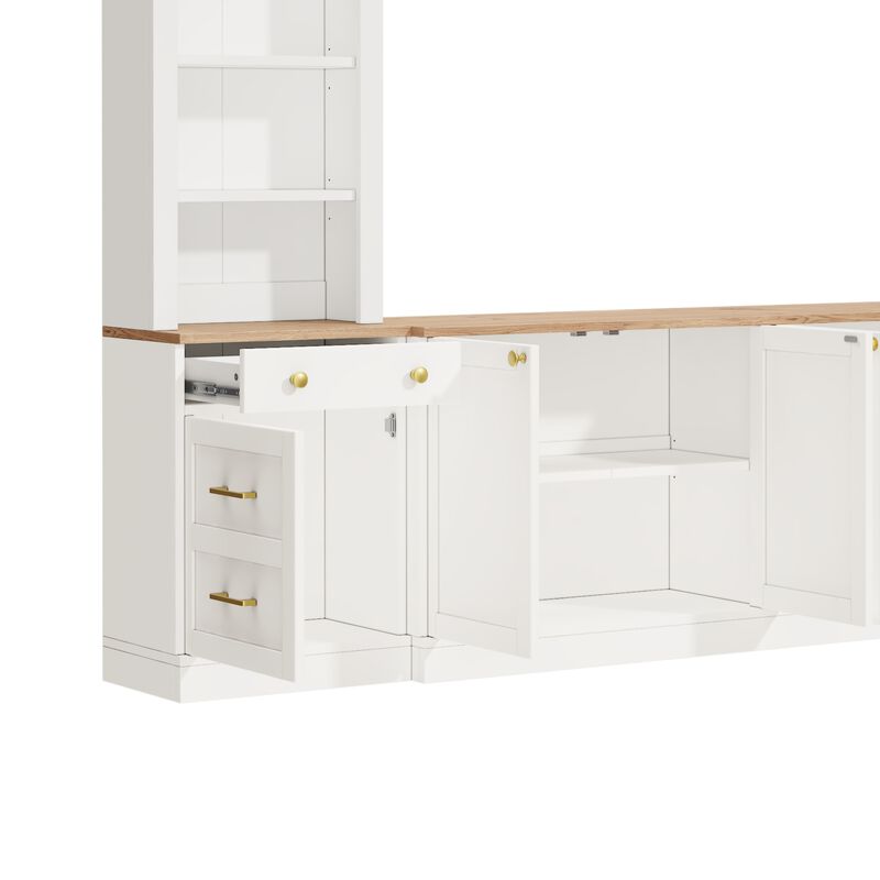Whisen 106 Inch Farmhouse Entertainment Center with Drawers, Rustic TV Stand & Bookshelf Media Console for Living Room image number 8