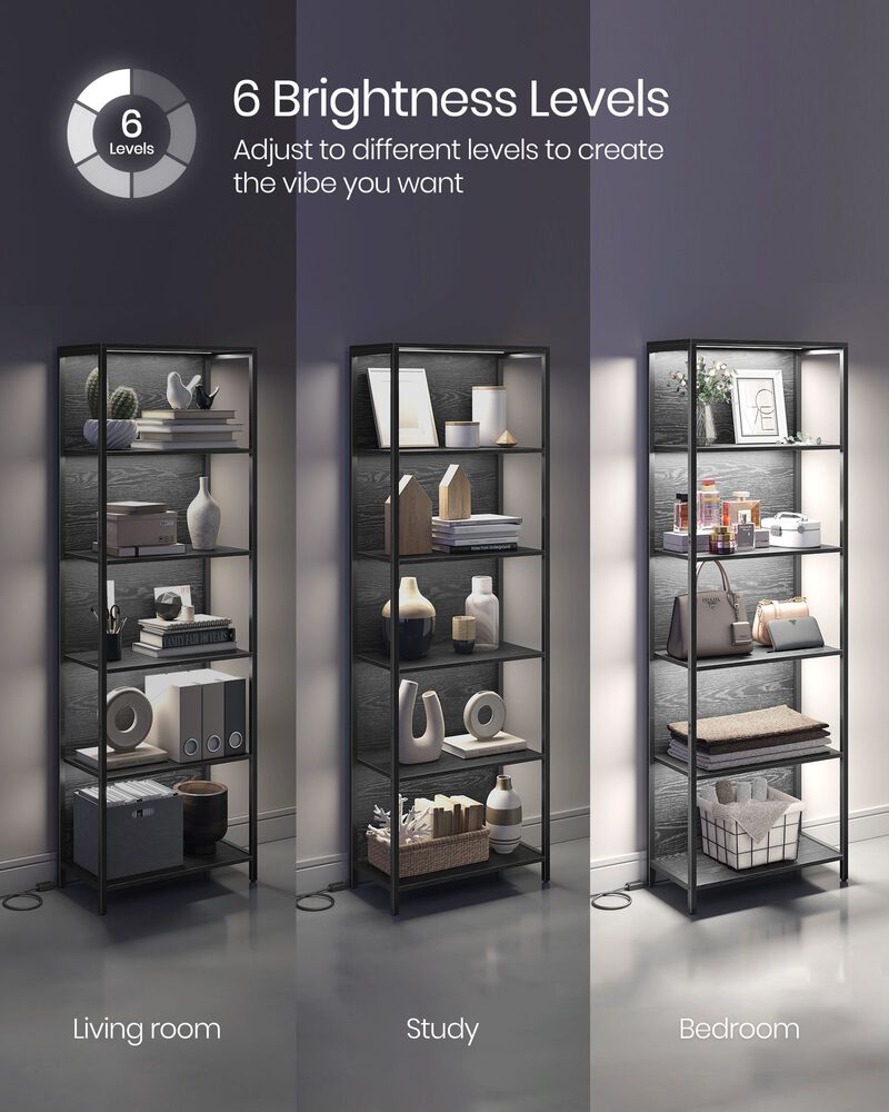6-Tier LED Bookcase with Adjustable Lighting – Lighted Display Shelf for Bedroom, Office or Lounge Setup