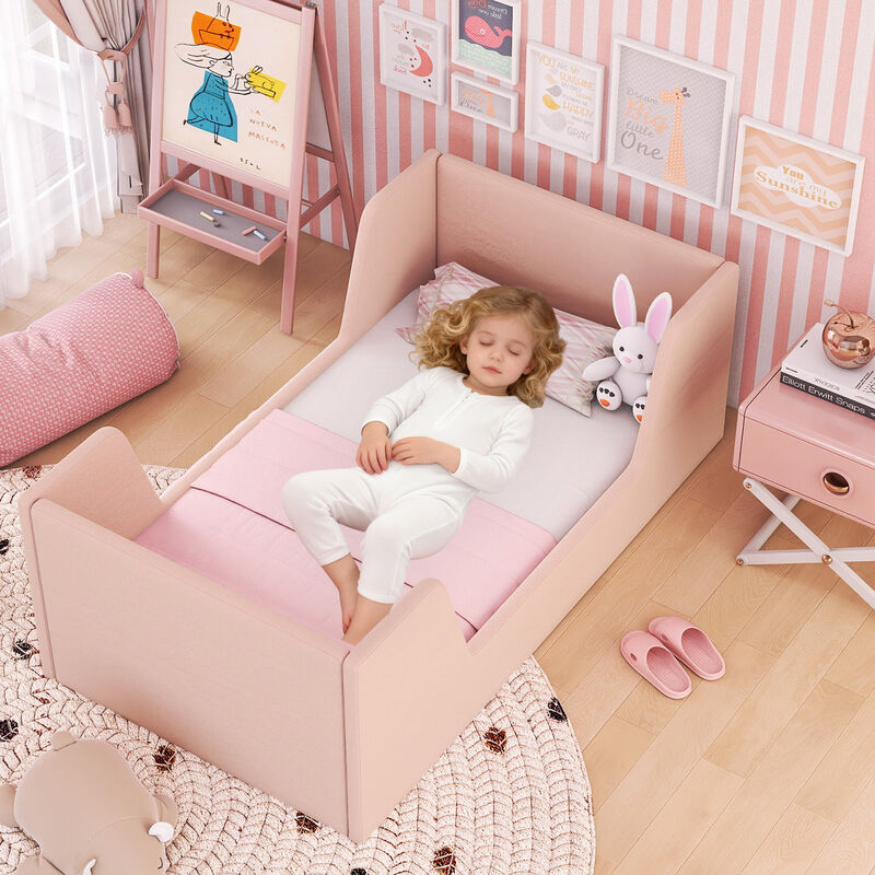 Velvet Upholstered Toddler Bed Frame with Protective Safety Rails image number 7
