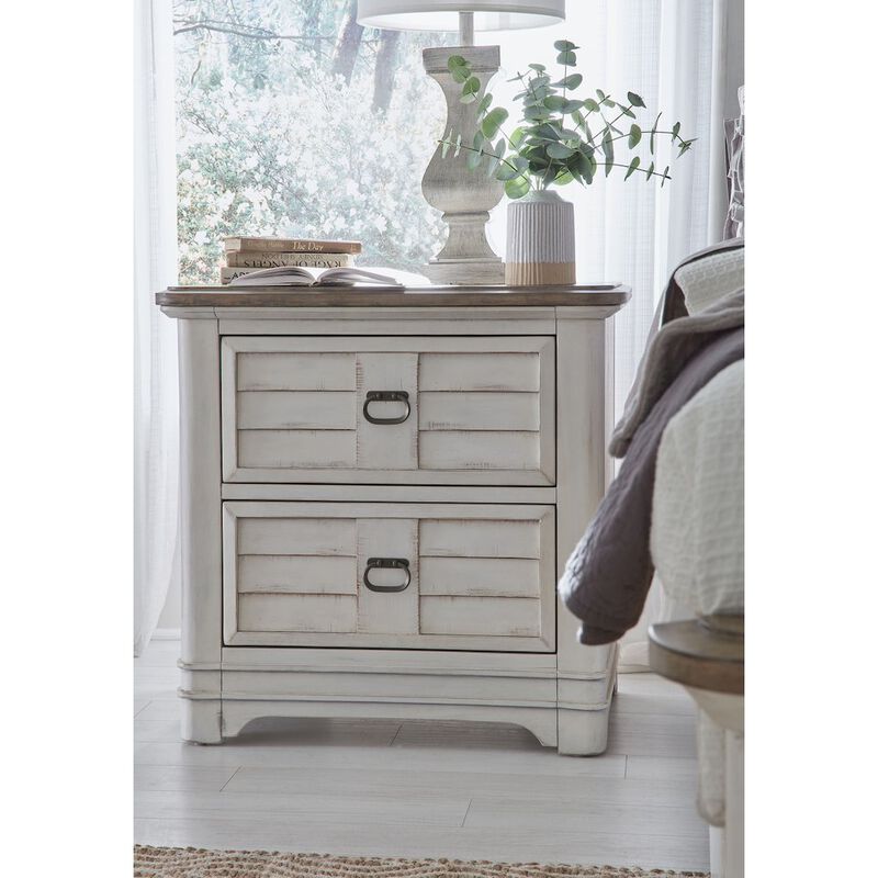 American Woodcrafters Meadowbrook 2-Drawer Nightstand - Whitewash - Sand Top
