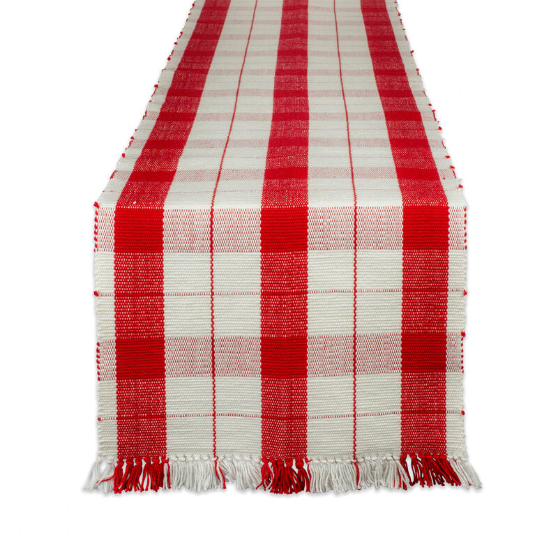 72" Red and White Plaid Rectangular Table Runner with Fringes