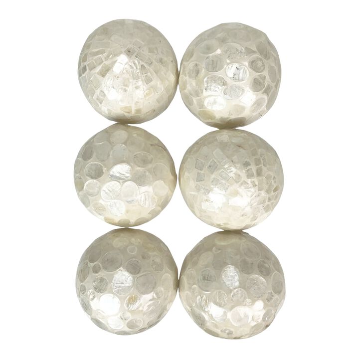 Set Of 6 Capiz Shell Deco Spheres 4 White Iridescent Decorative Balls