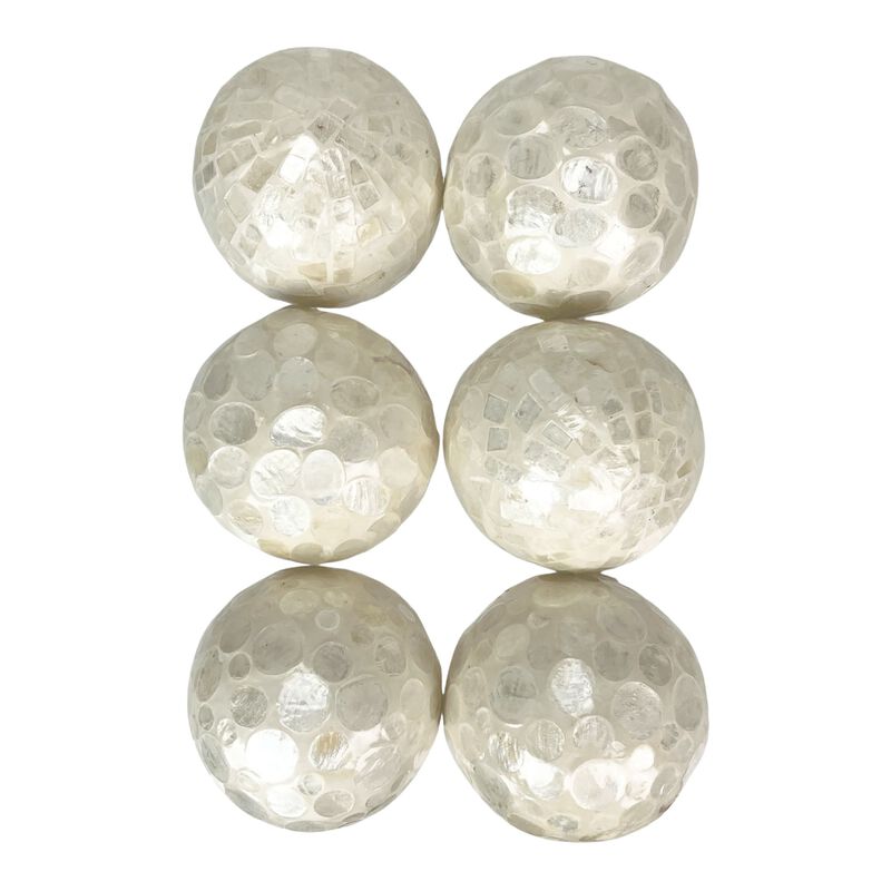 Set Of 6 Capiz Shell Deco Spheres 4 White Iridescent Decorative Balls image number 0