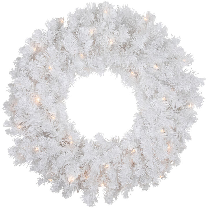 Pre-Lit Snow White Artificial Christmas Wreath  24-Inch  Clear Lights
