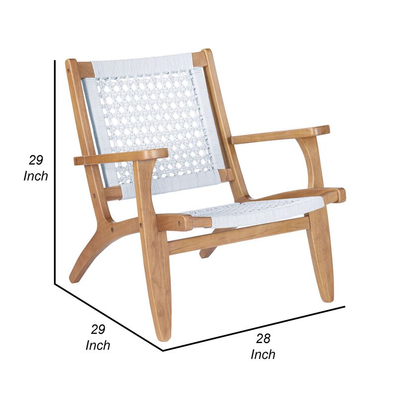 Heor 29 Inch Accent Chair, Hexagon Rope Woven Back, Seat, Brown, Gray