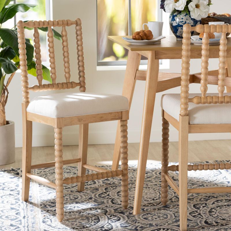 bali & pari Deya Bobbin Counter Stool - Sculptural Wood Kitchen Seating with Upholstered Seat and Spindle Back image number 7