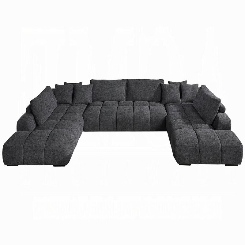 Cloe U Sectional Sofa, 3 Accent Pillows, Gray Linen Fabric, 149 Inch image number 1