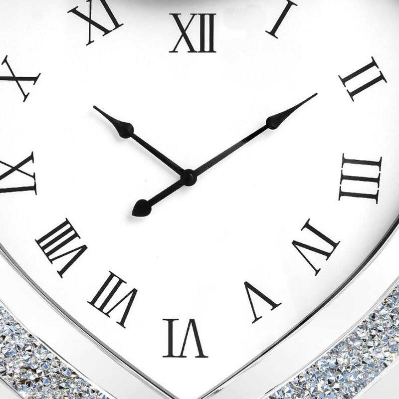 HomeRoots 27" Silver Faux Crystal And Mirrored Glass Silent Analog Heart Wall Clock image number 2