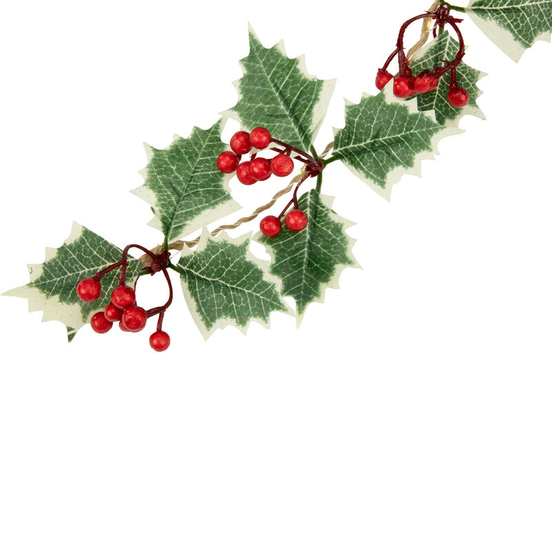3" x 3.25' Pre-Lit Holly and Berry Christmas Garland  Warm White LED Lights image number 2