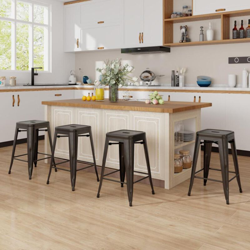 Hivvago 24 Inch Set of 4 Tolix Style Counter Height Barstool Stackable Chair
