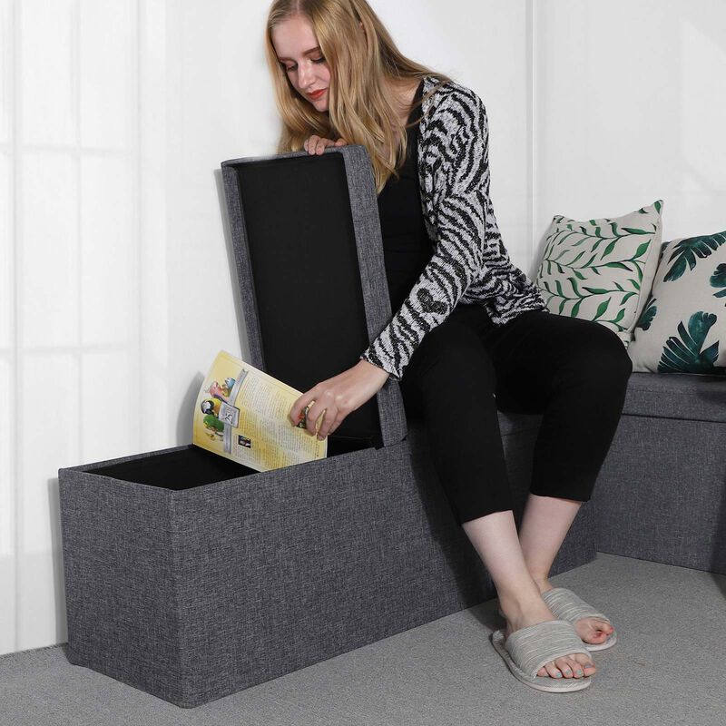43.3-Inch Folding Storage Bench - Ottoman with Flip-Up Lid and Padded Footstool Seat