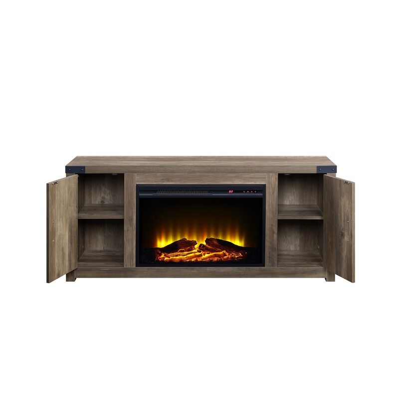 Rustic Oak Finish Fireplace with 2 Storage Drawers image number 4