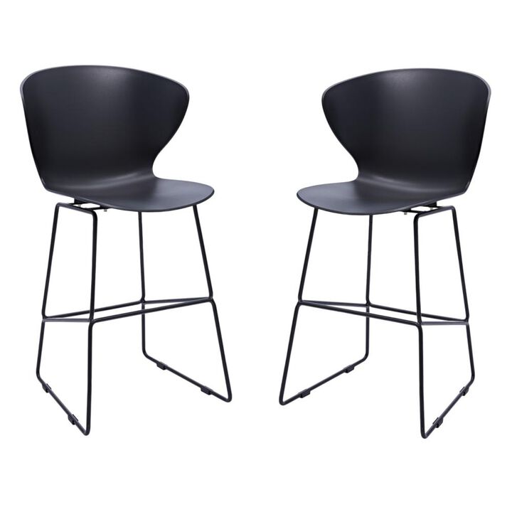 Hivvago Set of Two 26 Inch Black Heavy Duty Plastic and Metal Low Back Counter Height Bar Chairs