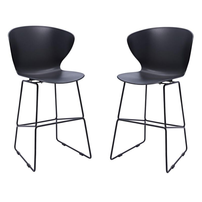 Hivvago Set of Two 26 Inch Black Heavy Duty Plastic and Metal Low Back Counter Height Bar Chairs