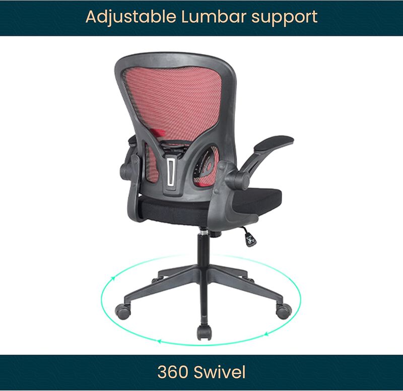 LeisureMod Mesh Office Swivel Desk Chair Modern Ergonomic Adjustable Height with Flip-Up Armrest and Breathable Back Newton Series
