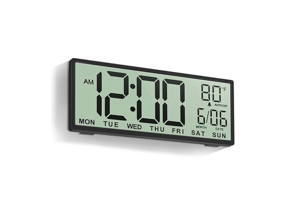 Digital Alarm LCD Screen Display Auto Wall Clock 5 Inch Black Living Room Decor