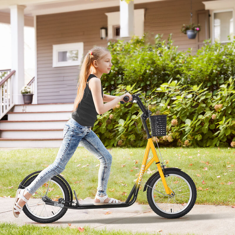 BreeBe Youth Scooter, Kick Scooter with Adjustable Handlebars, Double Brakes, 16" Inflatable Rubber Tires, Basket, Cupholder image number 1