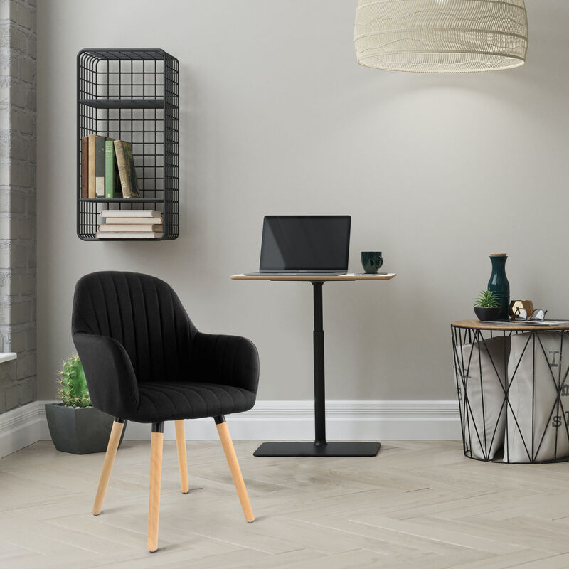 Elama 2 Piece Fabric Tufted Chair in Black with Wooden Legs