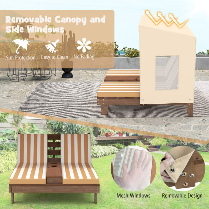 Adjustable Kids Outdoor Lounge with Shade and Convenient Cup Holders