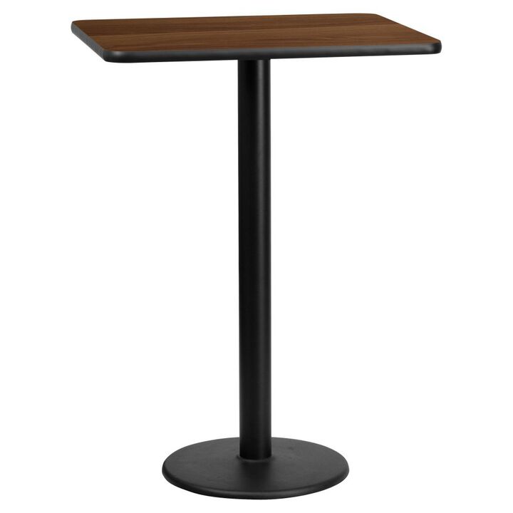 Flash Furniture Stiles 24'' x 30'' Rectangular Walnut Laminate Table Top with 18'' Round Bar Height Table Base
