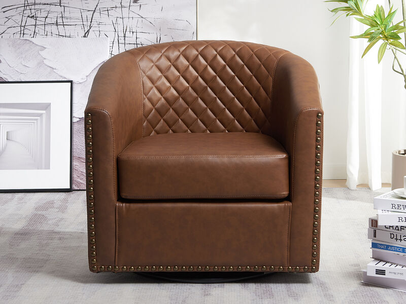 29" Wide Tufted PU Leather Swivel Barrel Chair image number 1