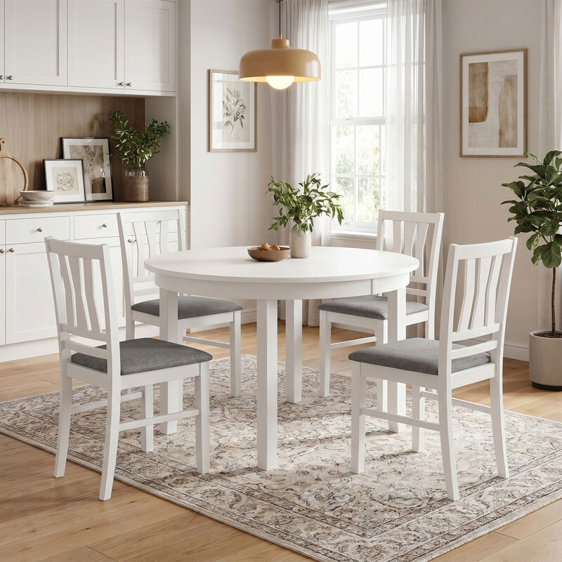 Set of 4 Fabric Upholstered Dining Chairs with Wood Frame for Kitchen and Dining Area-White image number 3