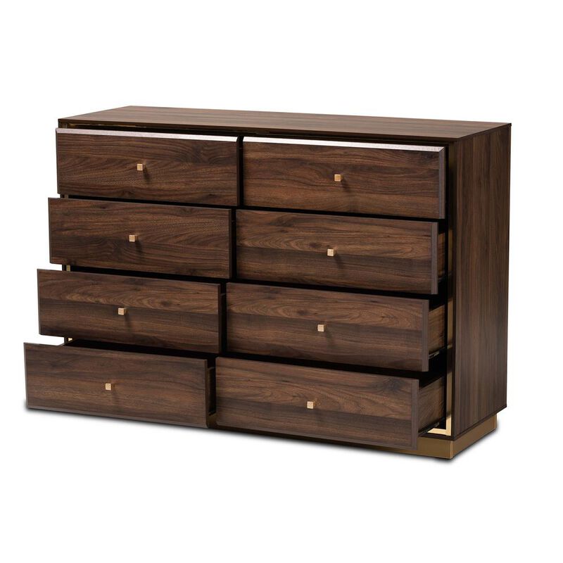 Baxton Studio Walnut Brown Finished Wood and Gold Metal 8-Drawer Dresser