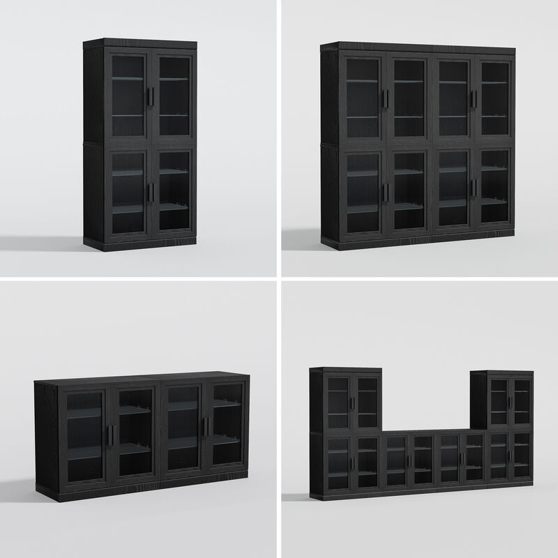 62" High Black Glass Door Wood Grain Decorative Storage Cabinet Display Cabinet, with Sufficient Space for 12 Shelves image number 5
